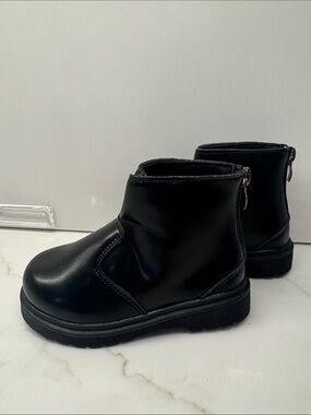 Toddler Black Ankle Boots with Rear Zip